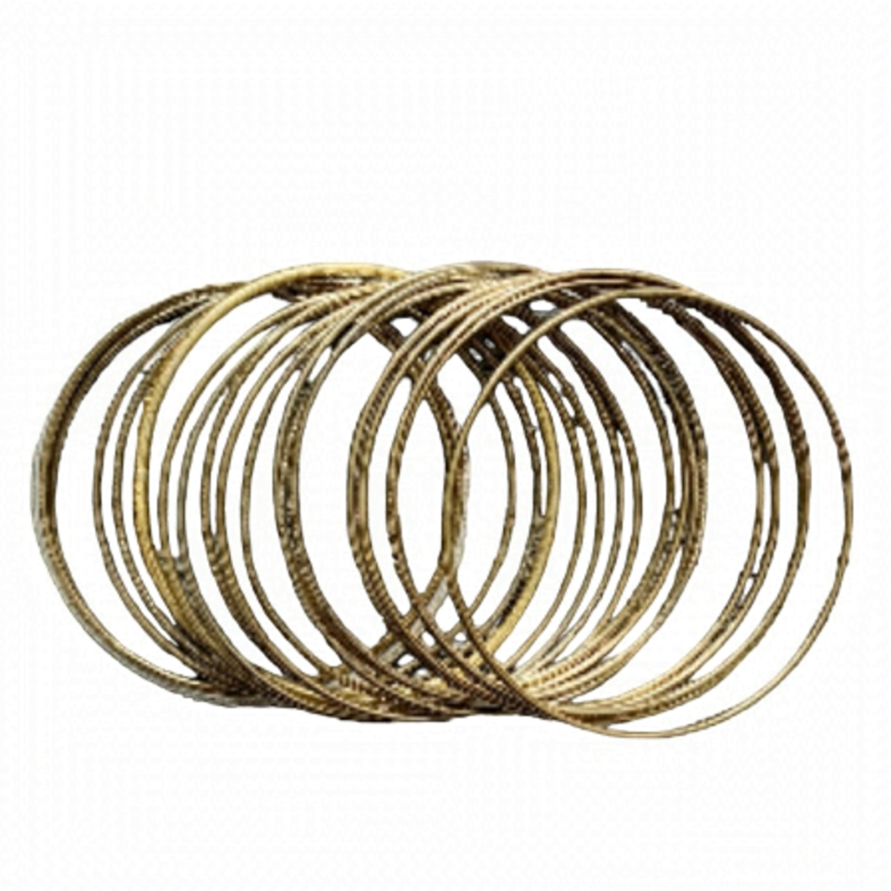 GOLD Tone Bangle Bracelets Set of 19 Thin Stackable Jangly